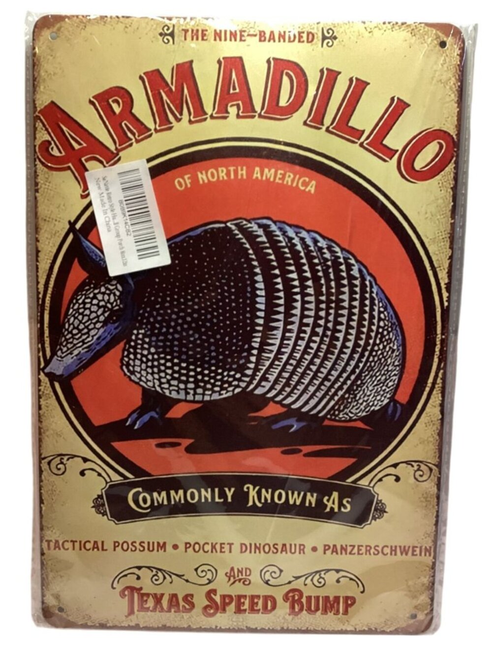 Armadillo Texas Speed Bump 12X8 Golden Era Distressed Tin Sign NEW